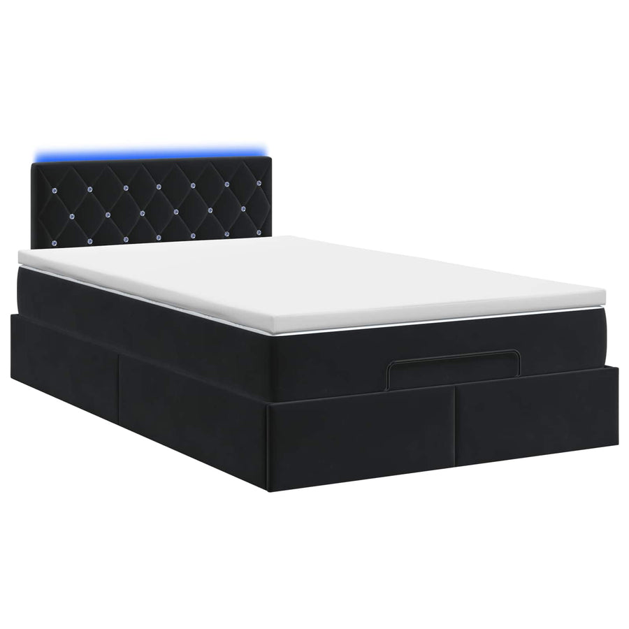 Ottoman Bed met Matrassen en LED Zwart 120 x 190 cm fluweel