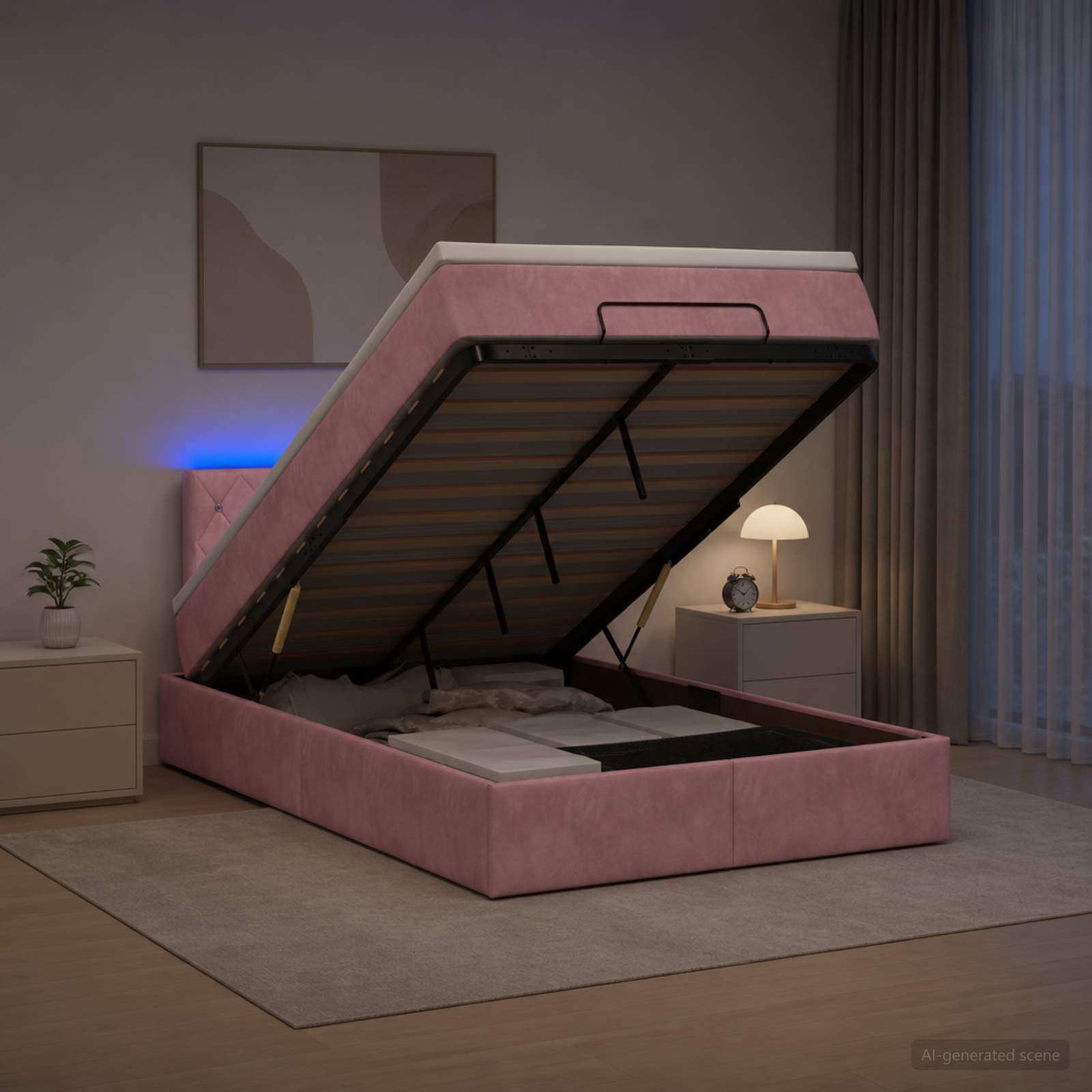 Ottoman Bed met Matrassen en LED Roze 120 x 190 cm fluweel