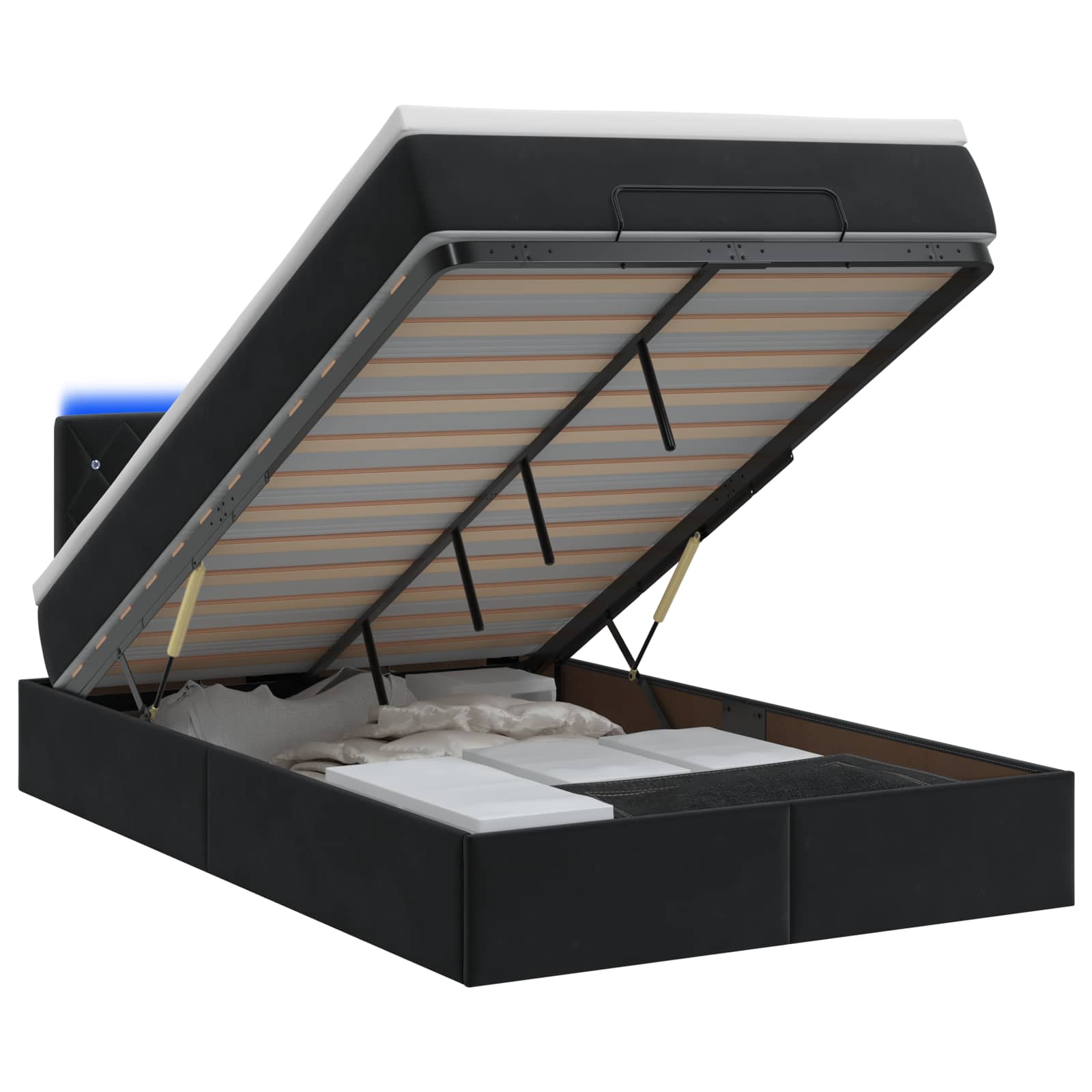 Ottoman Bed met Matrassen en LED Zwart 120 x 200 cm fluweel