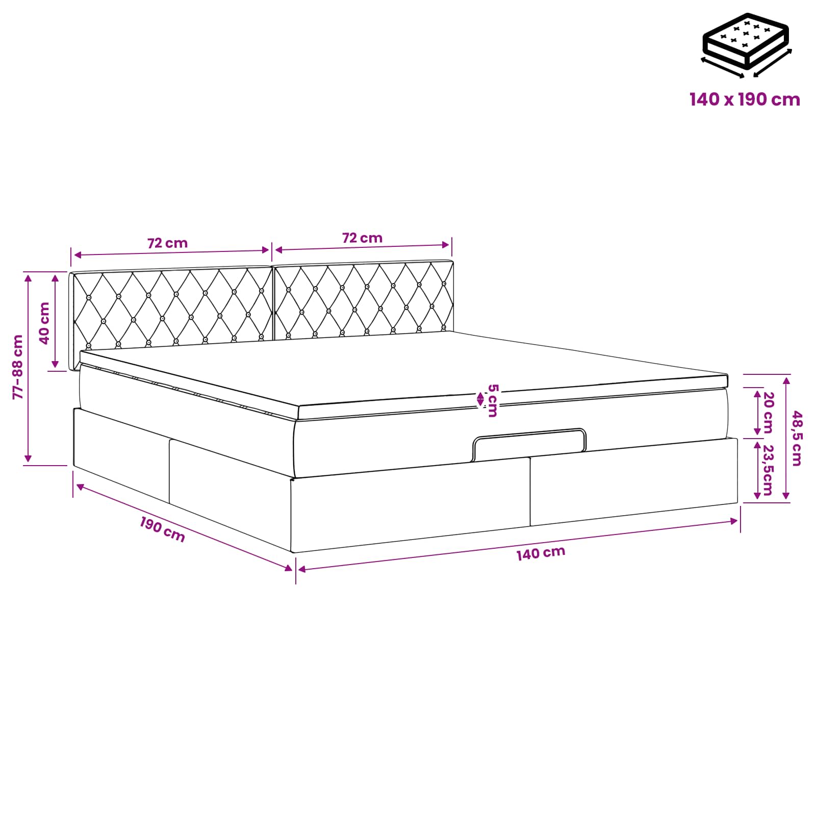 Ottoman Bed met Matrassen en LED Roze 140 x 190 cm fluweel