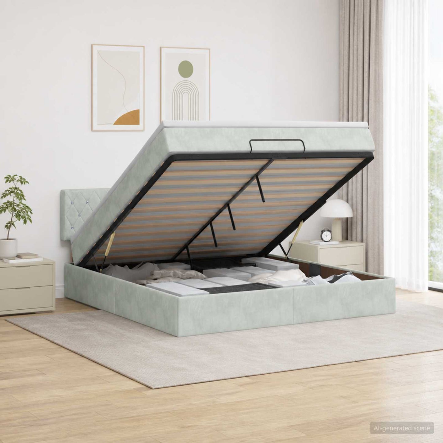 Ottoman bed met matras Lichtgrijs 180 x 200 cm Fluweel