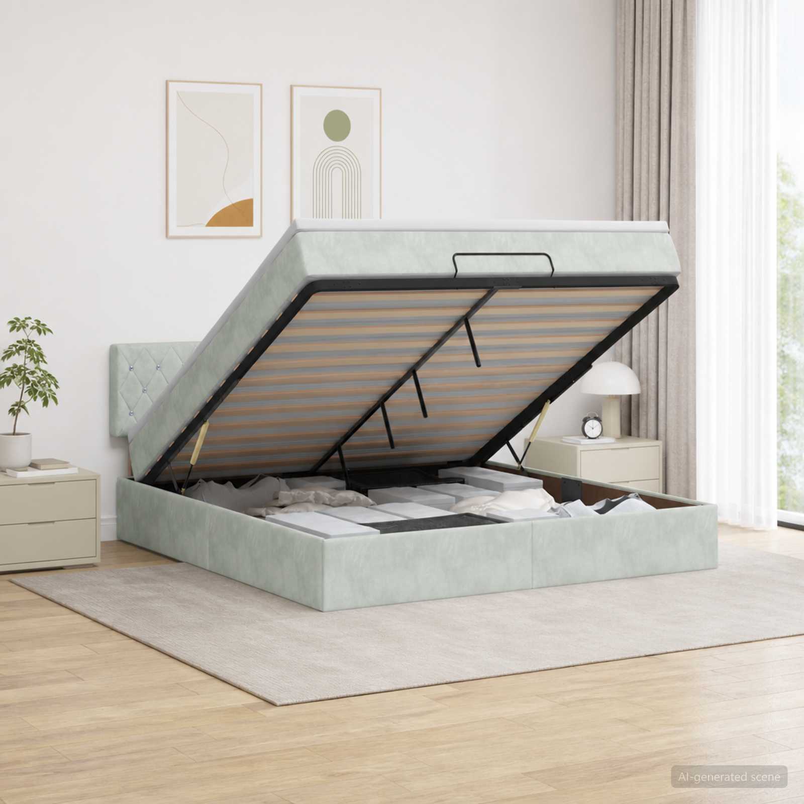 Ottoman bed met matras Lichtgrijs 180 x 200 cm Fluweel