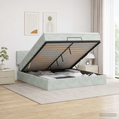 Ottoman Bed met Matrassen en LED Lichtgrijs 180 x 200 cm
