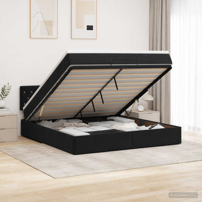 Ottoman bed met matras Zwart 160 x 200 cm Fluweel