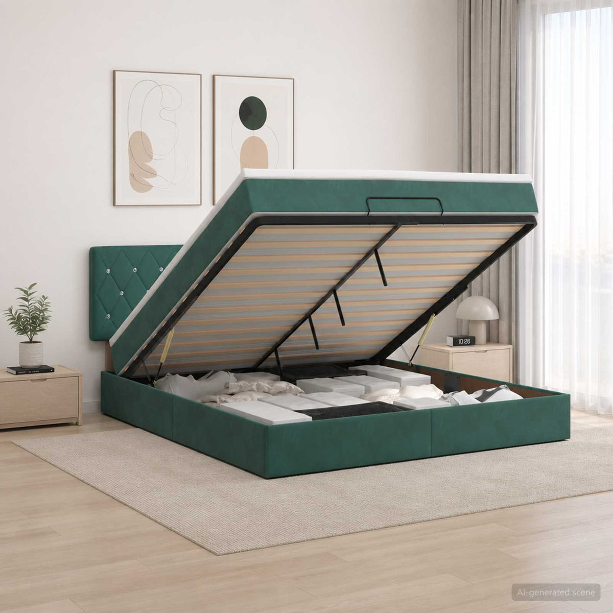 Ottoman bed met matras Donkergroen 160 x 200 cm Fluweel