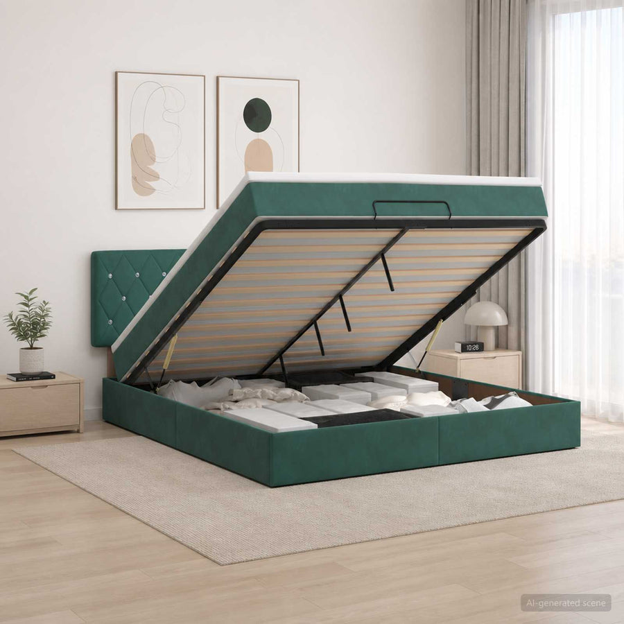 Ottoman Bed met Matrassen en LED Donkergroen 180 x 200 cm