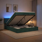Ottoman bed 180x200 cm donkergroen met opbergruimte en LED
