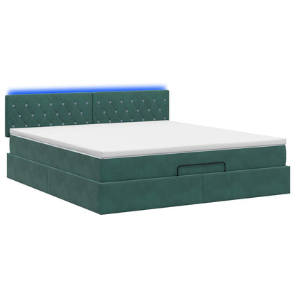 Ottoman Bed met Matrassen en LED Donkergroen 180 x 200 cm