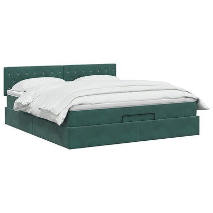 Ottoman Bed met Matrassen en LED Donkergroen 180 x 200 cm