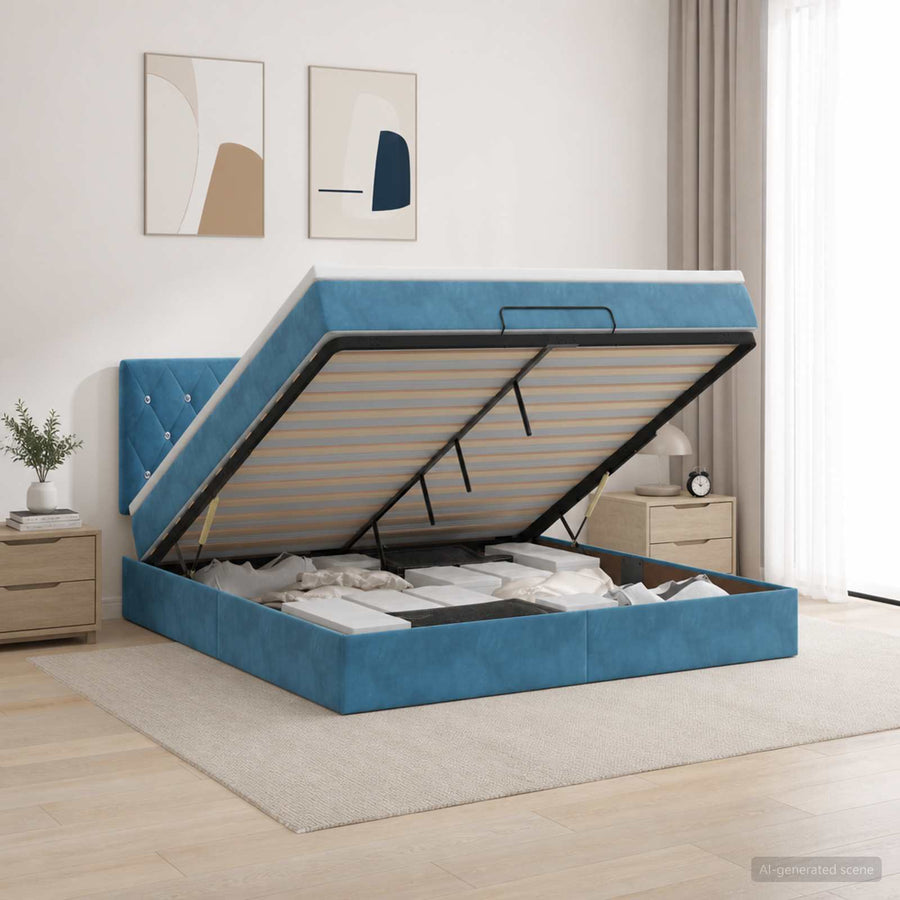 Ottoman Bed met Matrassen en LED Donkerblauw 160 x 200 cm