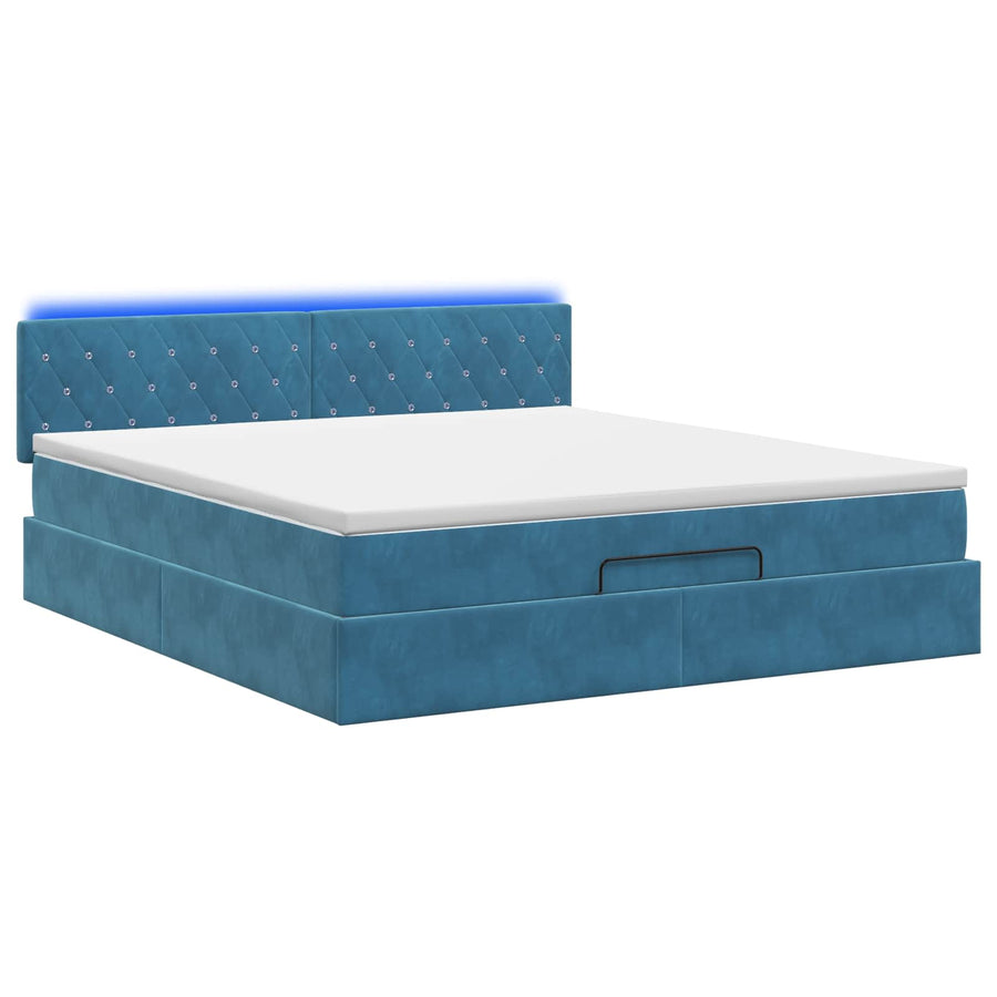 Ottoman Bed met Matrassen en LED Donkerblauw 180 x 200 cm