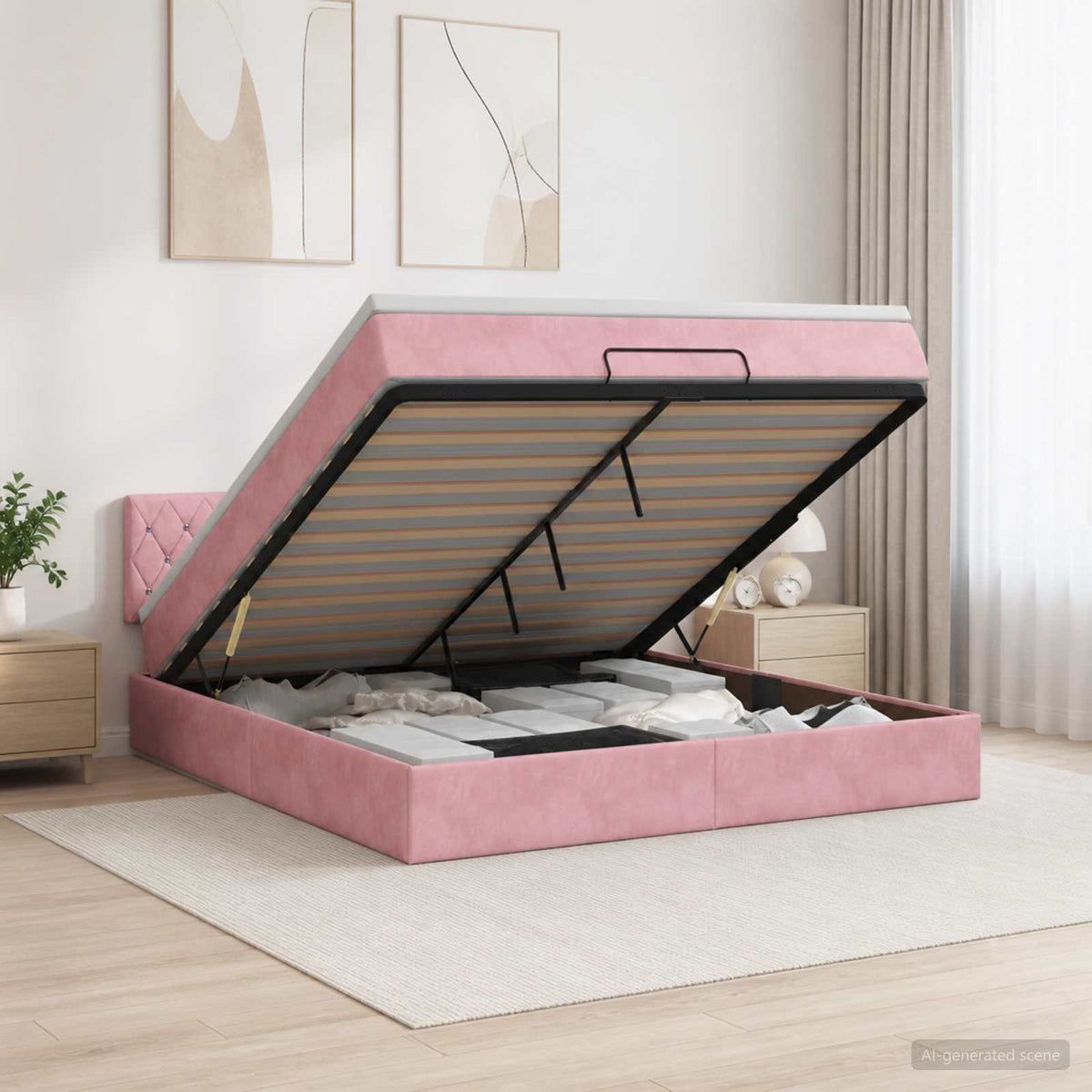 Ottoman bed met matras met hoofdeinde Roze 140 x 190 cm Fluweel