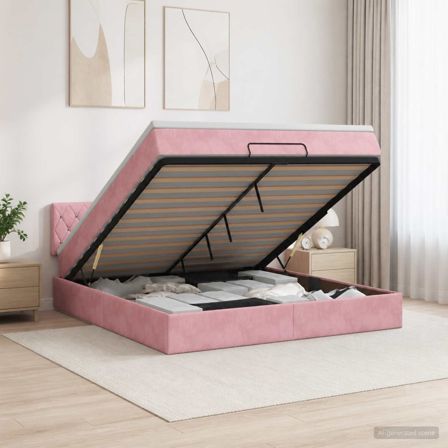 Ottoman Bed met Matrassen en LED Roze 140 x 200 cm fluweel