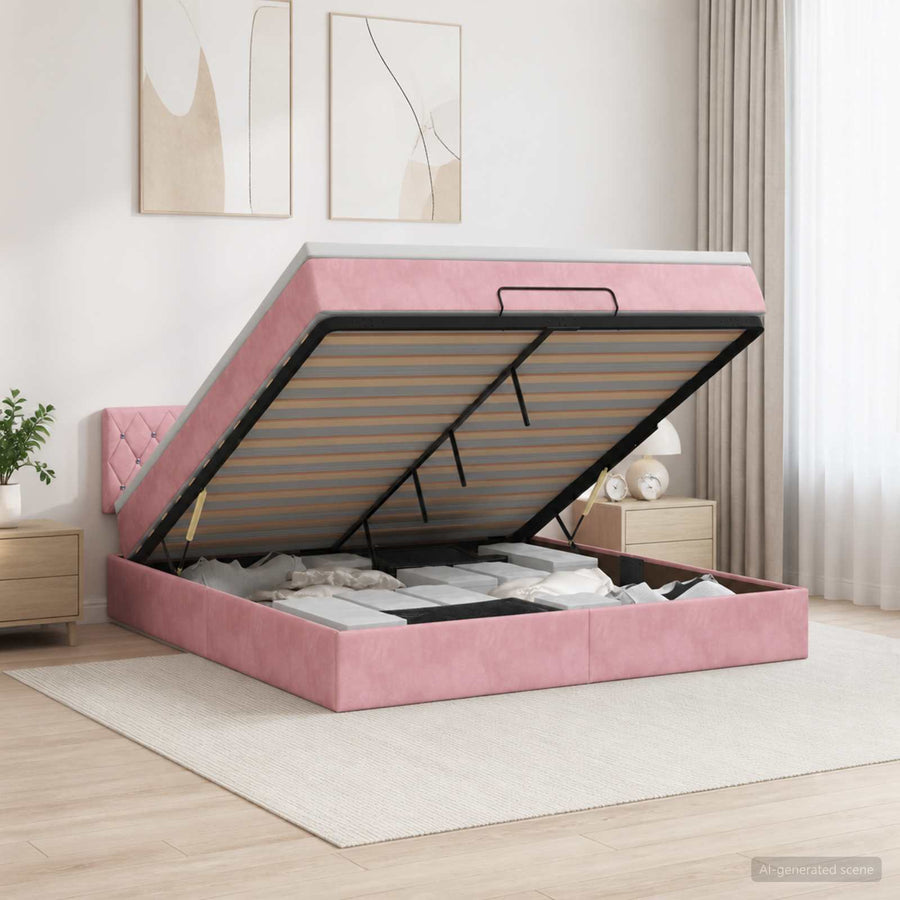 Ottoman Bed met Matrassen en LED Roze 140 x 190 cm fluweel