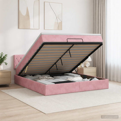 Ottoman Bed met Matrassen en LED Roze 160 x 200 cm fluweel