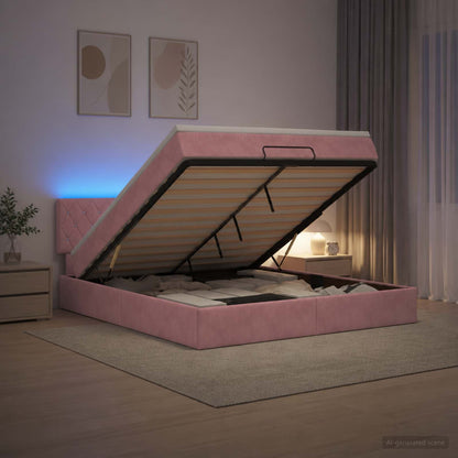 Ottoman Bed met Matrassen en LED Roze 140 x 200 cm fluweel