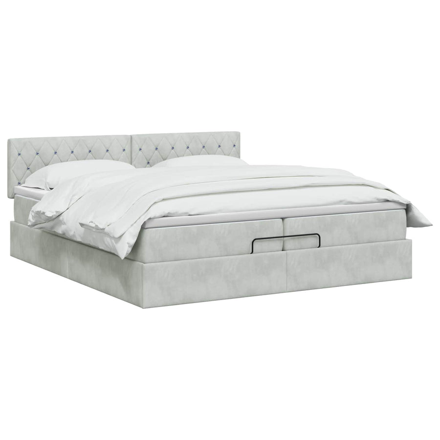 Ottoman Bed met Matrassen en LED Lichtgrijs 200 x 200 cm