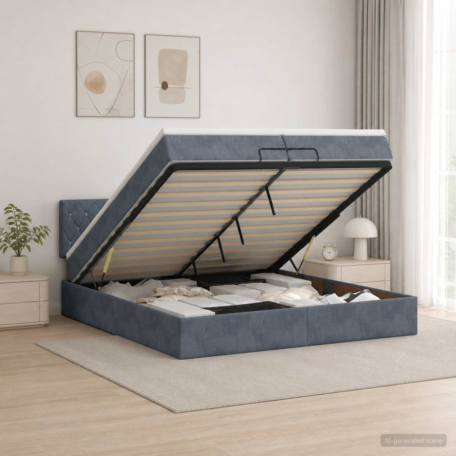 Ottoman Bed met Matrassen en LED Donkergrijs 200 x 200 cm