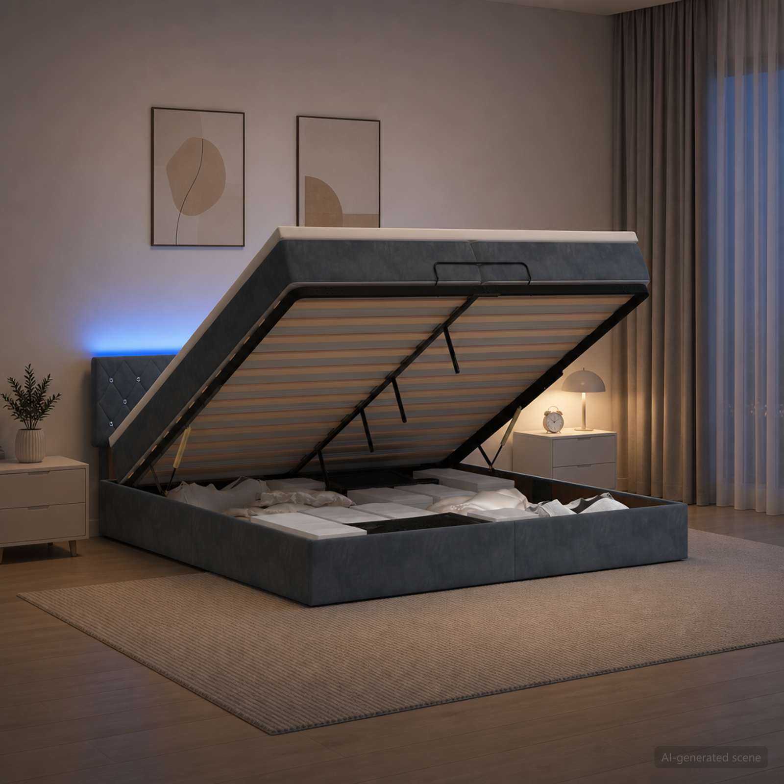 Ottoman Bed met Matrassen en LED Donkergrijs 200 x 200 cm