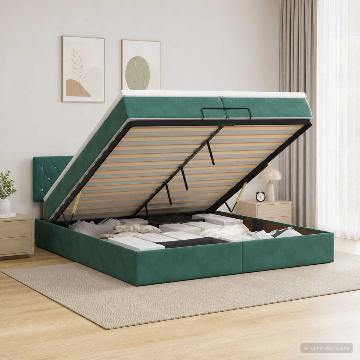 Ottoman bed met matras Donkergroen 200 x 200 cm Fluweel