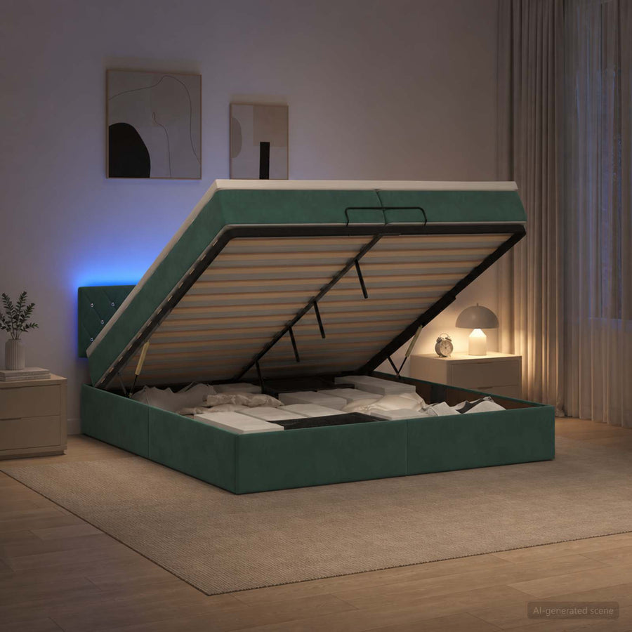 Ottoman Bed met Matrassen en LED Donkergroen 200 x 200 cm