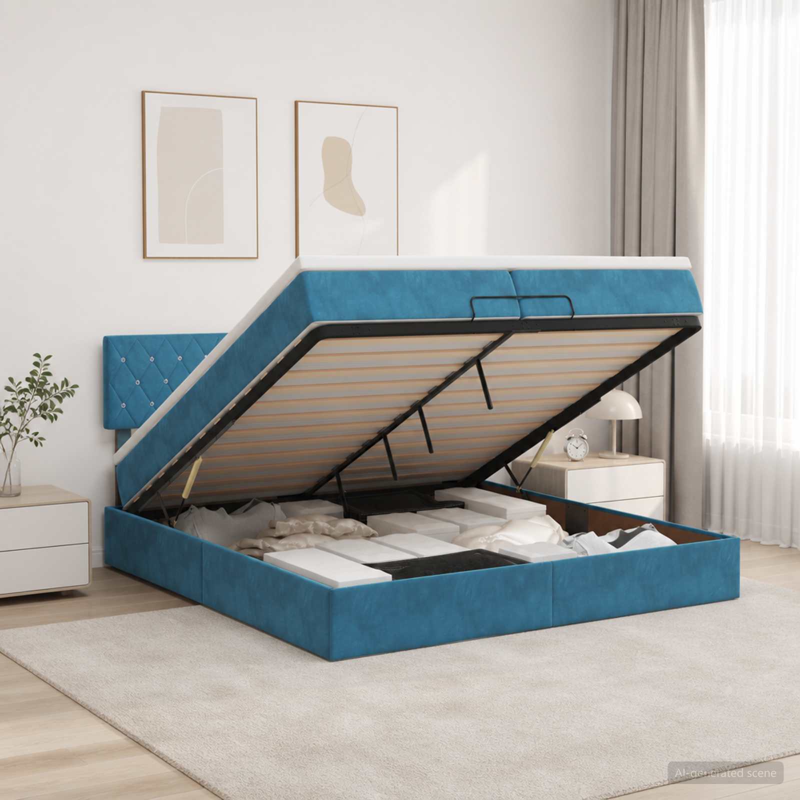 Ottoman bed met matras Donkerblauw 200 x 200 cm Fluweel
