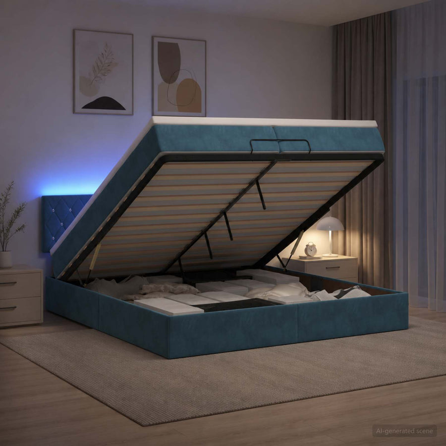 Ottoman Bed met Matrassen en LED Donkerblauw 200 x 200 cm