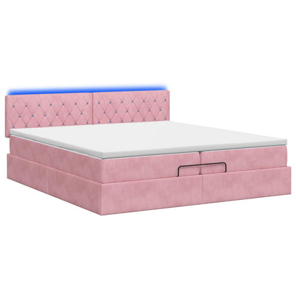 Ottoman Bed met Matrassen en LED Roze 200 x 200 cm fluweel