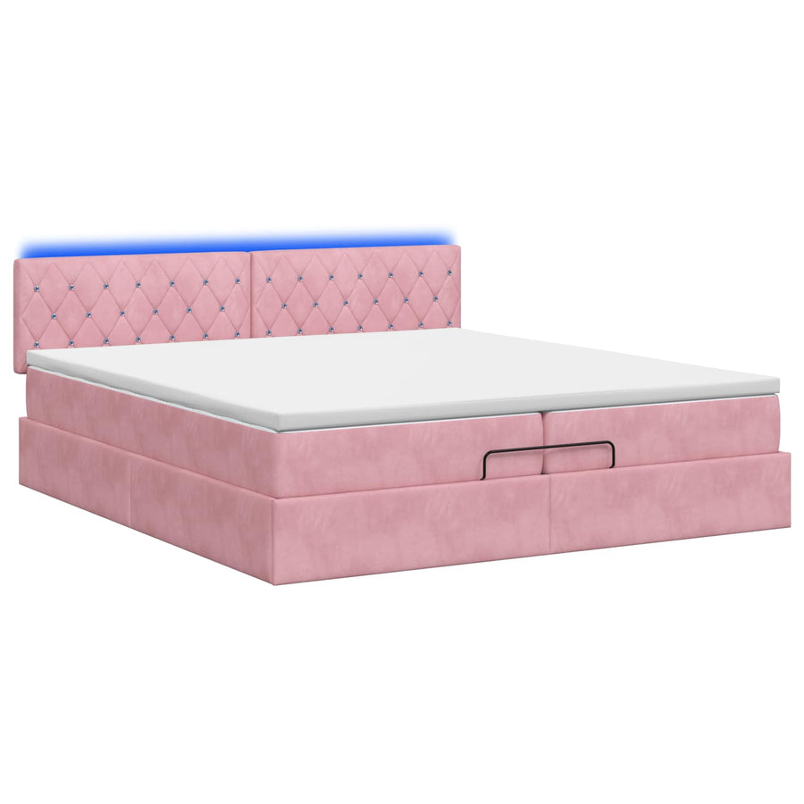 Ottoman Bed met Matrassen en LED Roze 200 x 200 cm fluweel