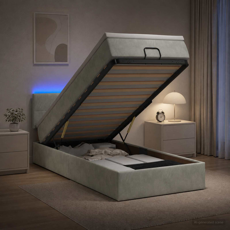 Ottoman Bed met Matrassen en LED Lichtgrijs 80 x 200 cm fluweel