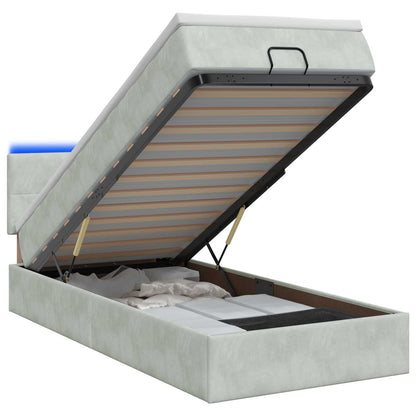 Ottoman Bed met Matrassen en LED Lichtgrijs 80 x 200 cm fluweel