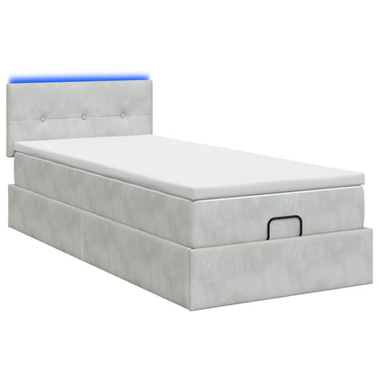 Ottoman Bed met Matrassen en LED Lichtgrijs 80 x 200 cm fluweel