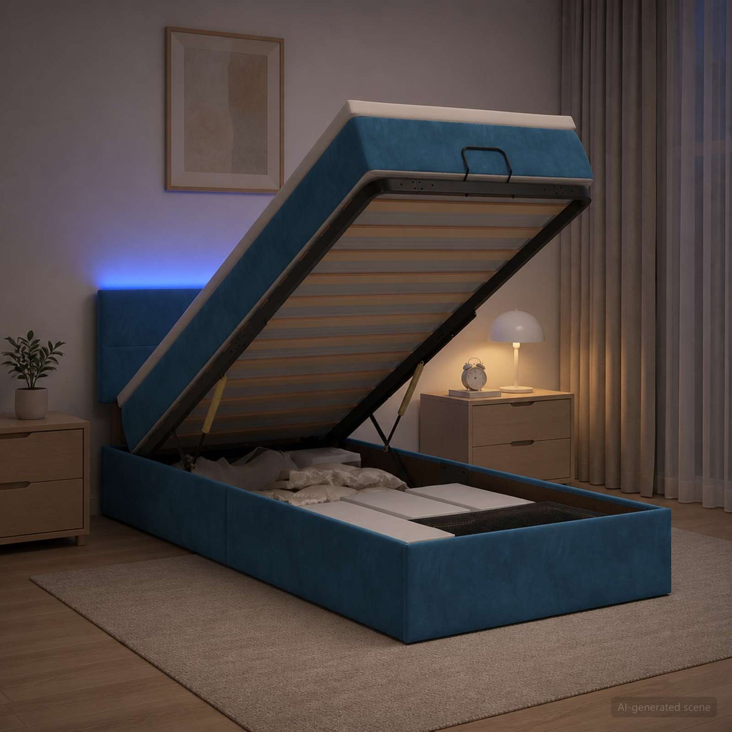 Ottoman Bed met Matrassen en LED Donkerblauw 80 x 200 cm