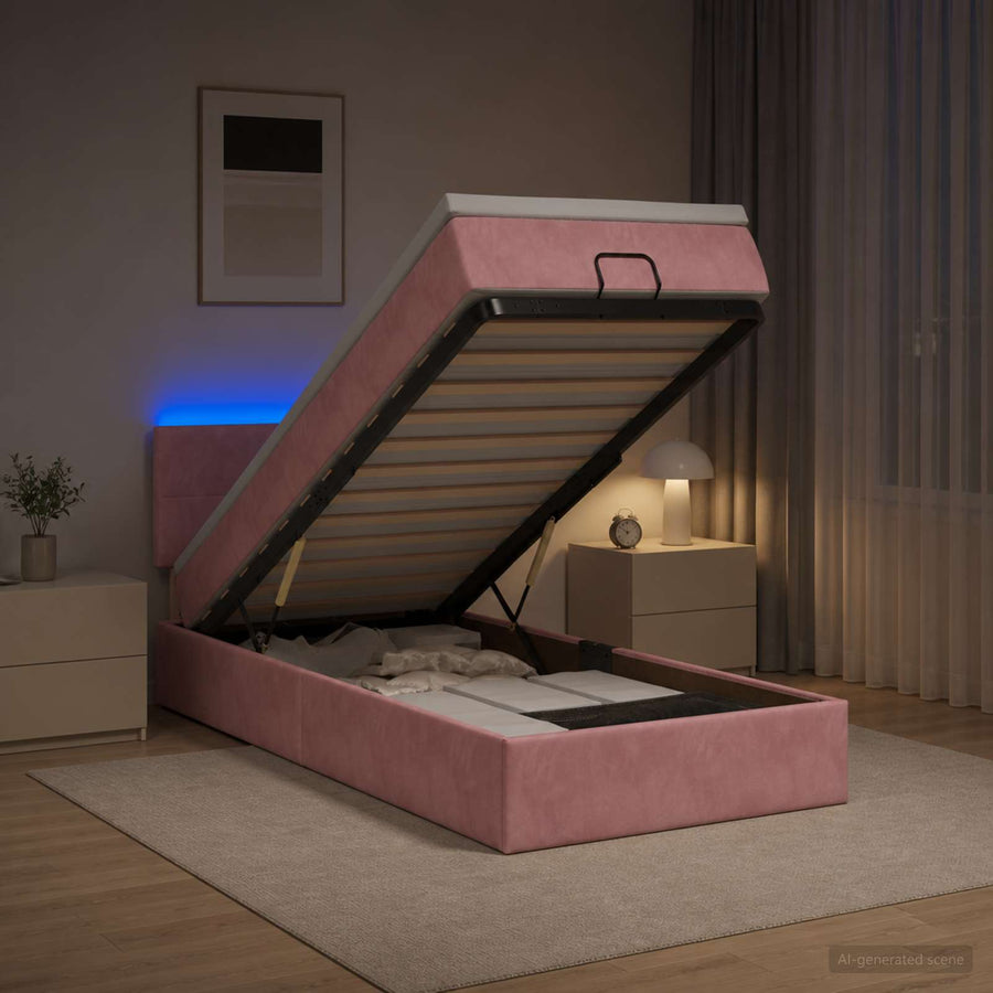 Ottoman Bed met Matrassen en LED Roze 80 x 200 cm fluweel