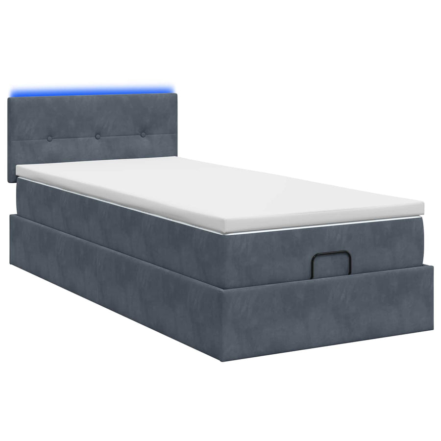 Ottoman Bed met Matrassen en LED Donkergrijs 90 x 190 cm