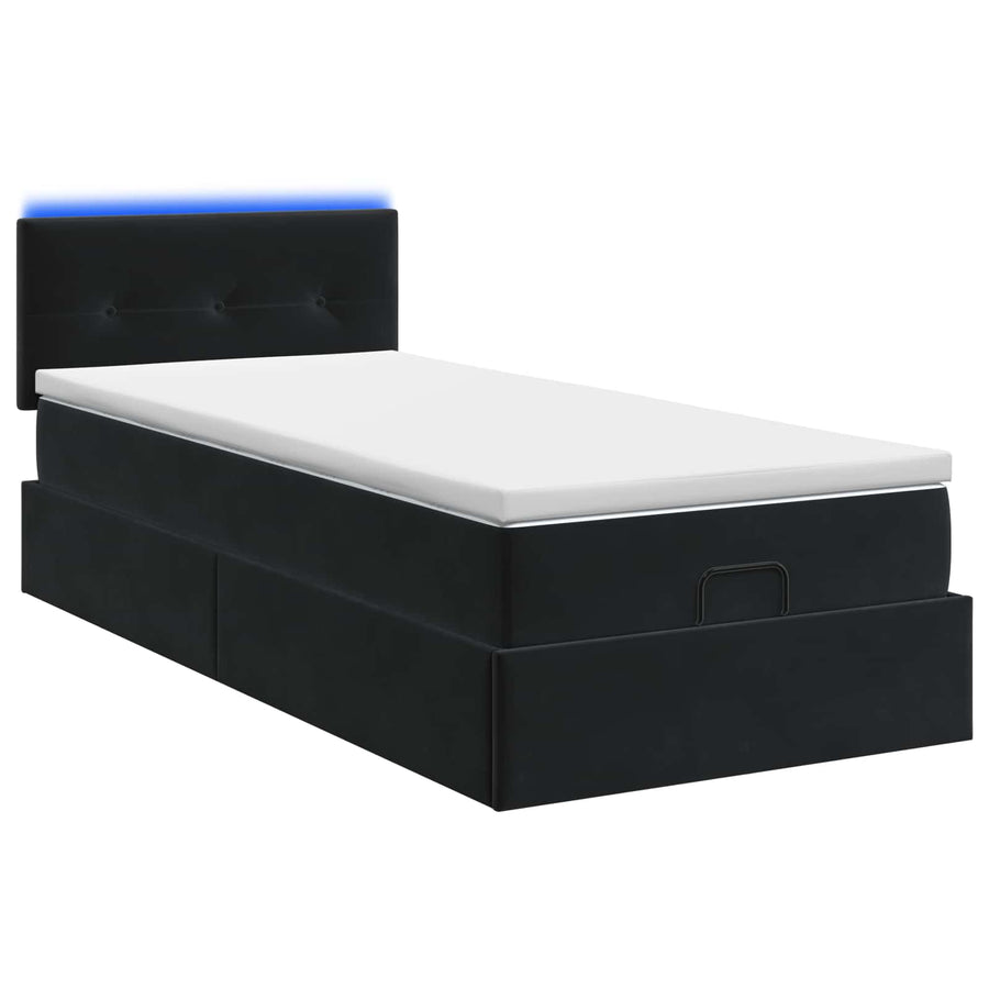 Ottoman Bed met Matrassen en LED Zwart 90 x 200 cm fluweel