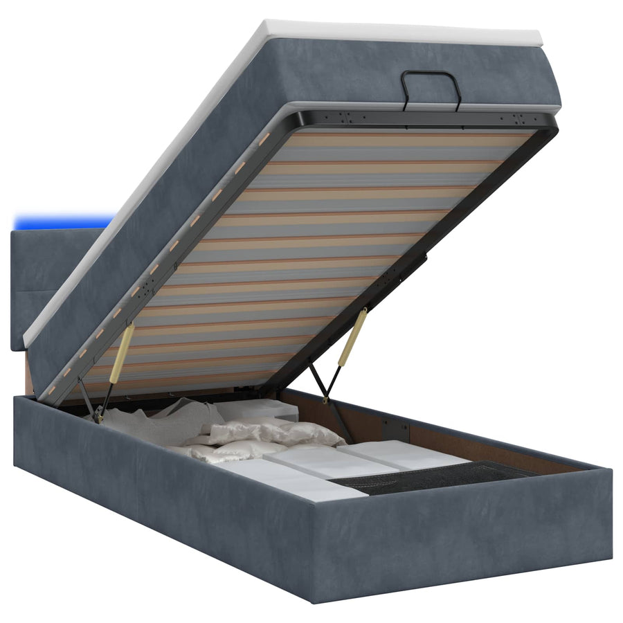 Ottoman Bed met Matrassen en LED Donkergrijs 100 x 200 cm
