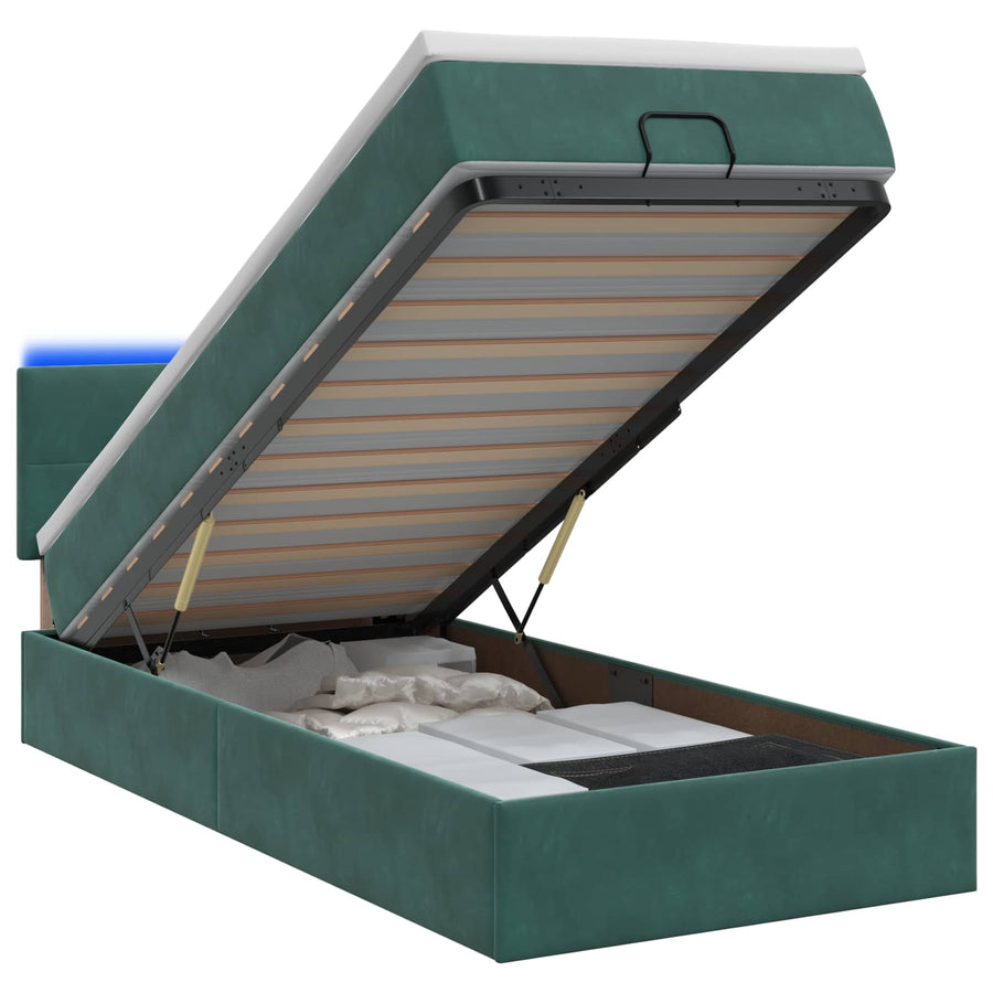 Ottoman Bed met Matrassen en LED Donkergroen 100 x 200 cm