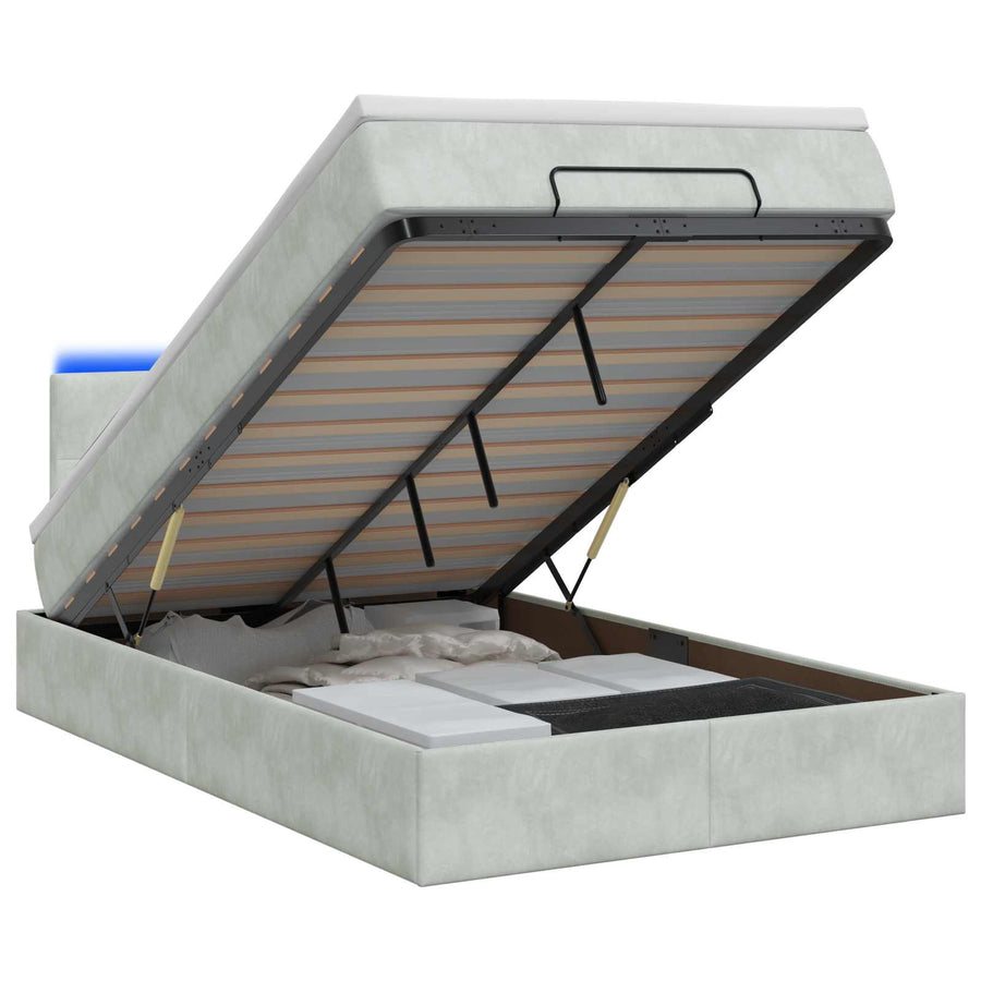 Ottoman Bed met Matrassen en LED Lichtgrijs 120 x 190 cm