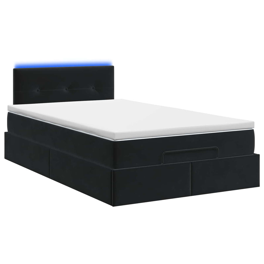 Ottoman Bed met Matrassen en LED Zwart 120 x 190 cm fluweel