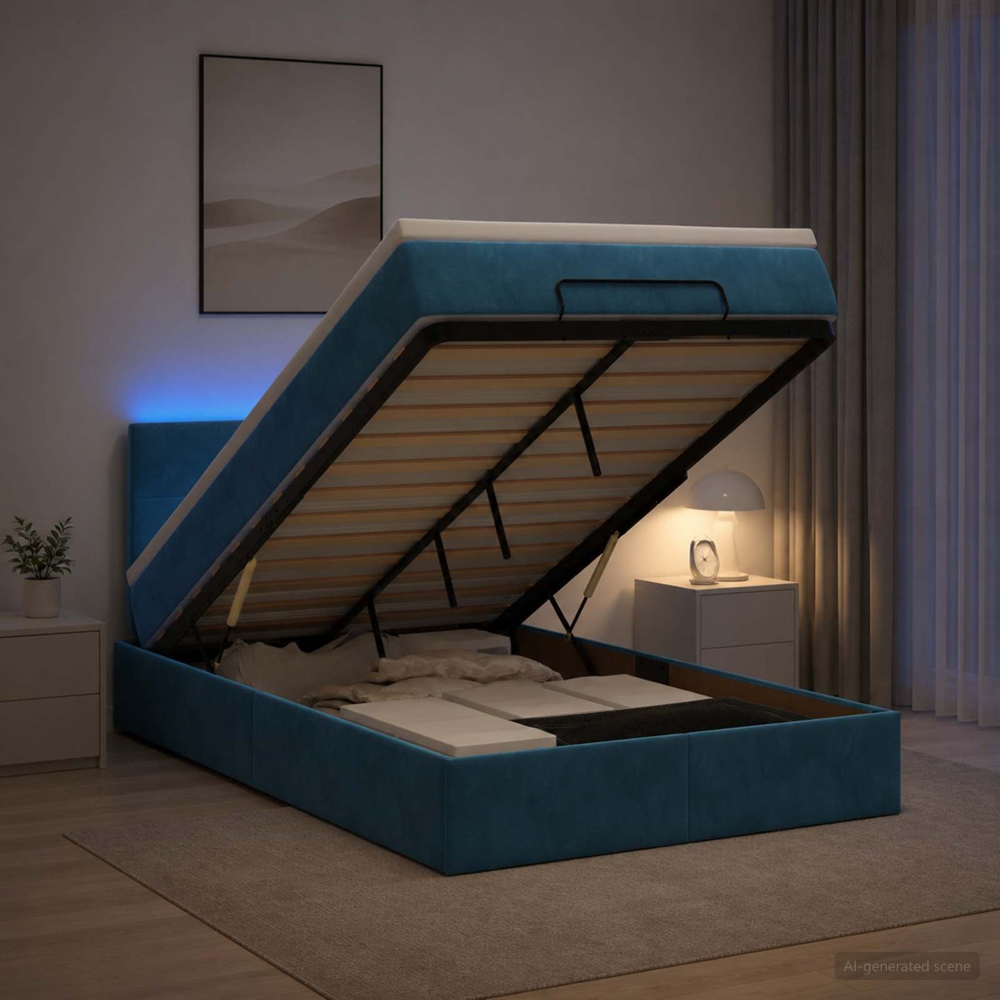 Ottoman Bed met Matrassen en LED Donkerblauw 120 x 190 cm