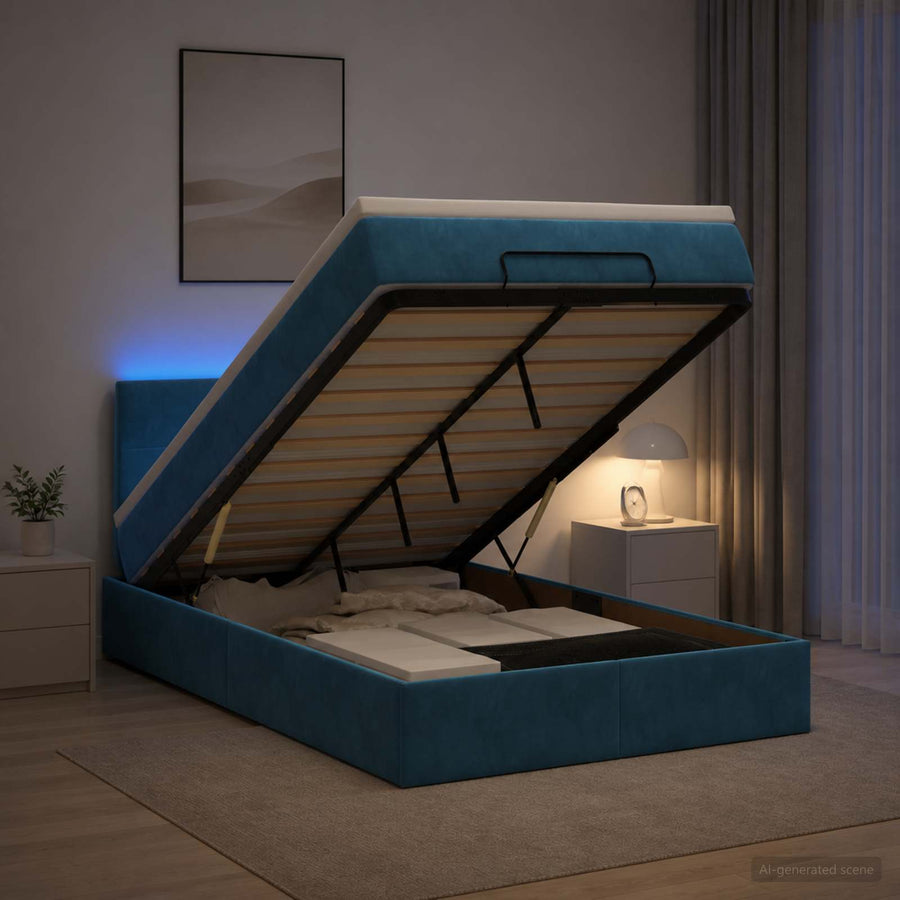 Ottoman Bed met Matrassen en LED Donkerblauw 120 x 190 cm
