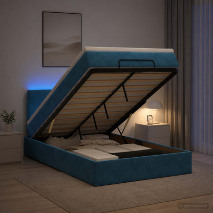 Ottoman Bed met Matrassen en LED Donkerblauw 120 x 200 cm