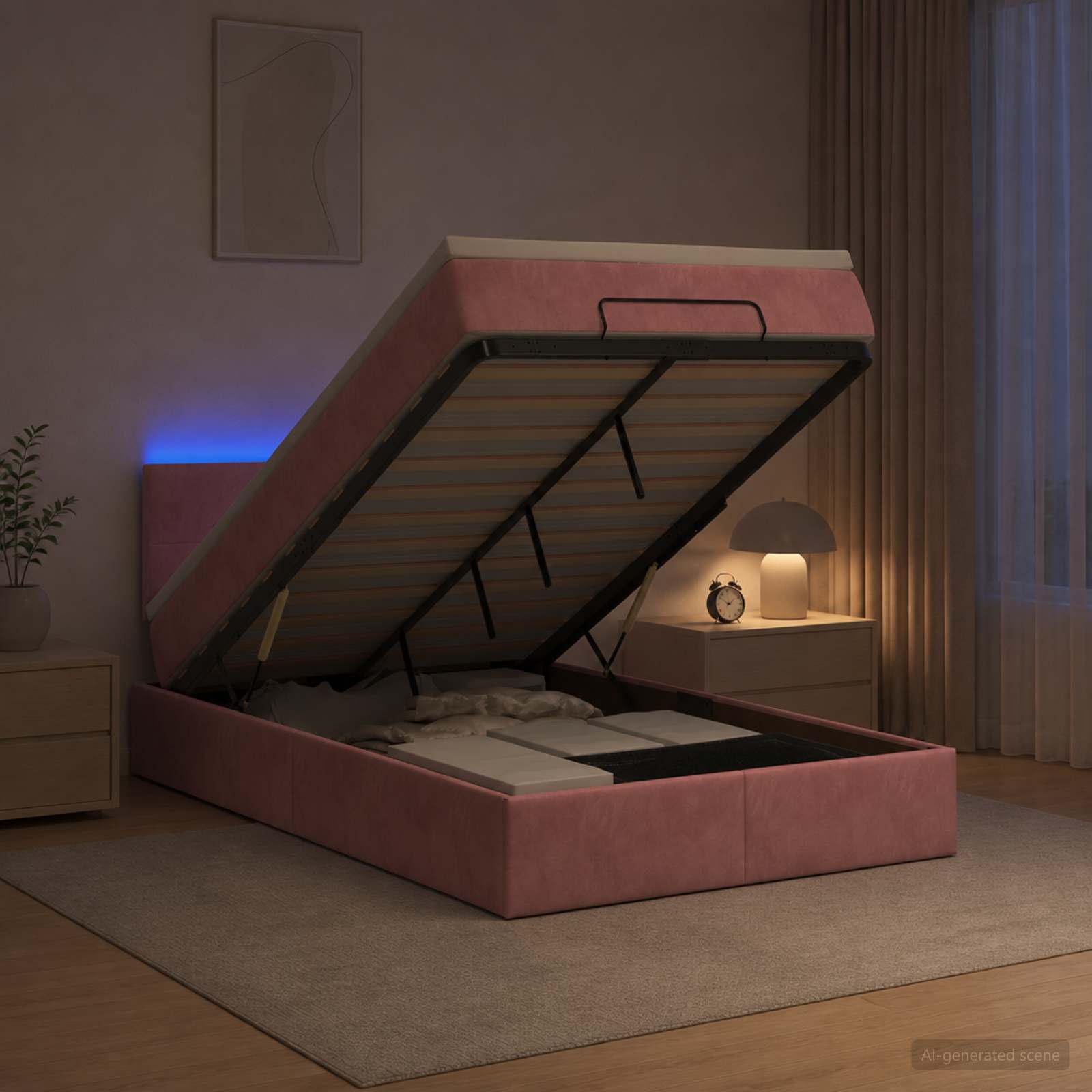 Ottoman Bed met Matrassen en LED Roze 120 x 190 cm fluweel