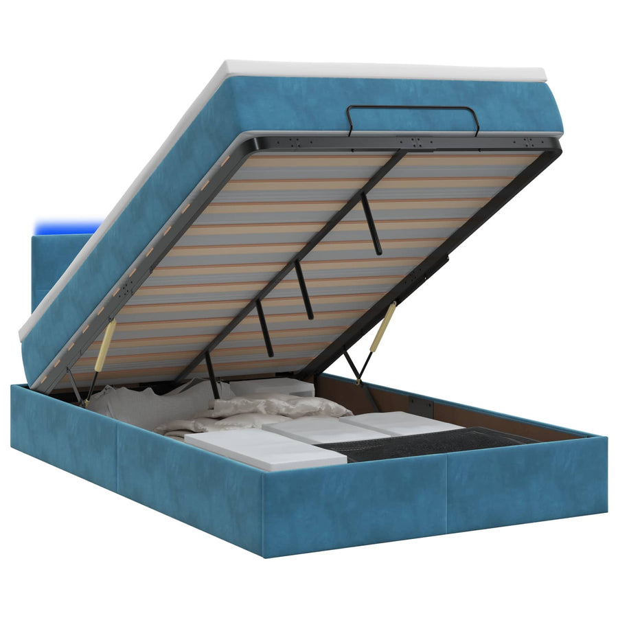Ottoman Bed met Matrassen en LED Donkerblauw 120 x 200 cm