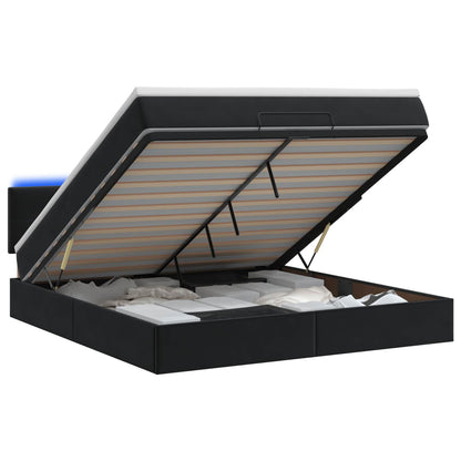 Ottoman Bed met Matrassen en LED Zwart 160 x 200 cm fluweel