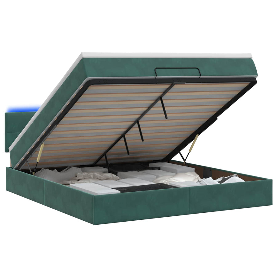Ottoman Bed met Matrassen en LED Donkergroen 160 x 200 cm