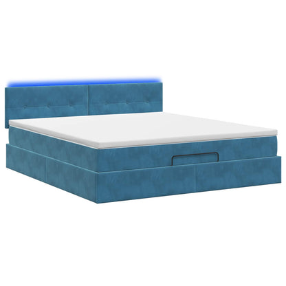 Ottoman Bed met Matrassen en LED Donkerblauw 160 x 200 cm