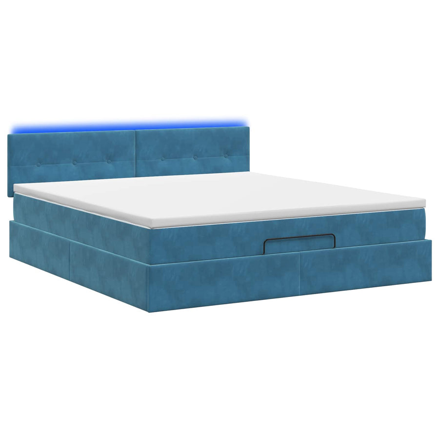 Ottoman Bed met Matrassen en LED Donkerblauw 160 x 200 cm