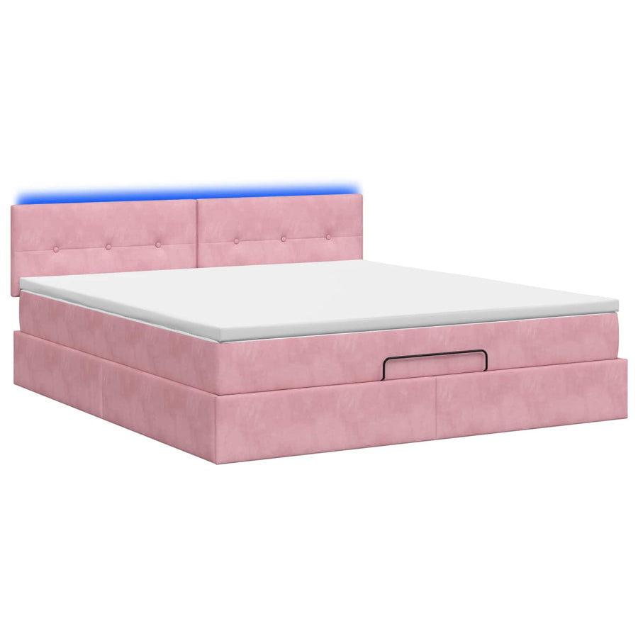 Ottoman Bed met Matrassen en LED Roze 180 x 200 cm fluweel